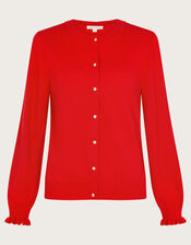 Cora Frill Crew Neck Cardigan, Red (RED), large