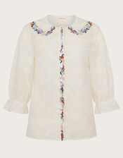 Clara Embroidered Shirt, Ivory (IVORY), large