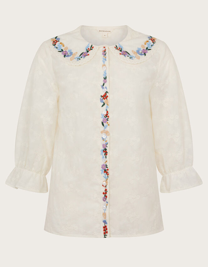 Clara Embroidered Shirt, Ivory (IVORY), large