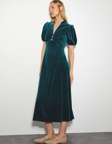 Veronique Velvet Bow Midi Dress, PEACOCK, large