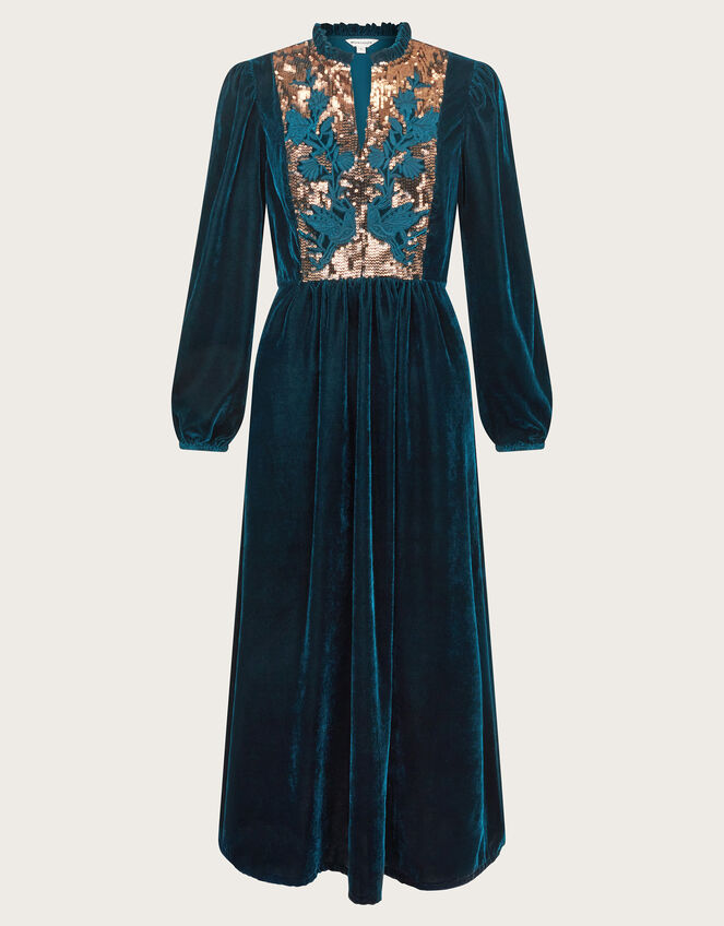 Lisa Embellished Velvet Dress, PEACOCK, large