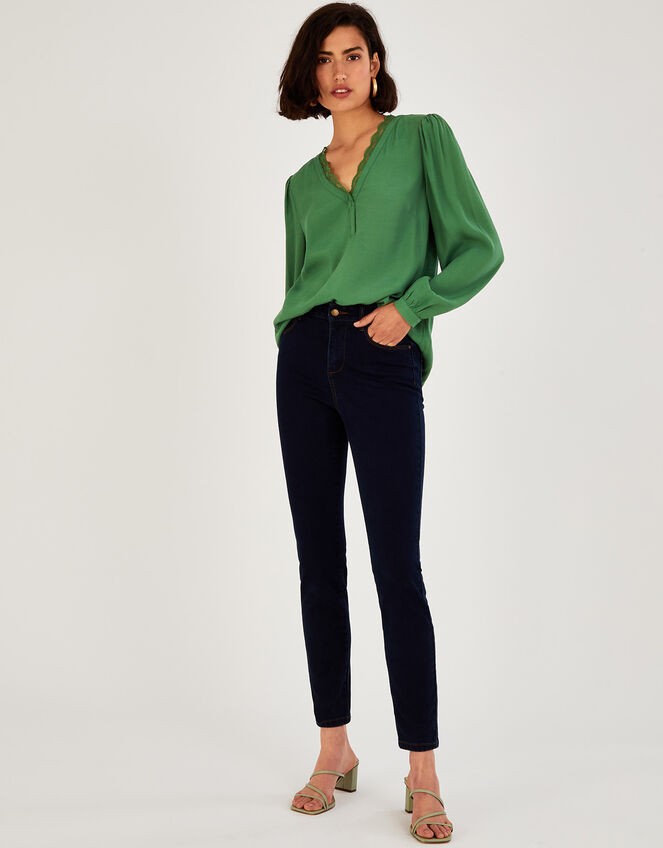Emma Lace Trim Blouse in LENZING™ ECOVERO™ Green