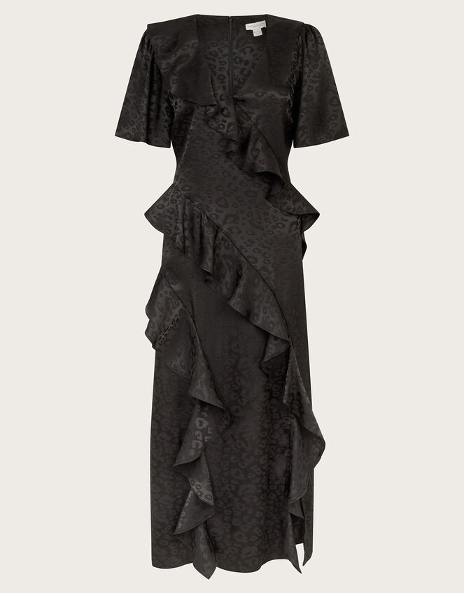 Luna Satin Ruffle Dress, Black (BLACK), large