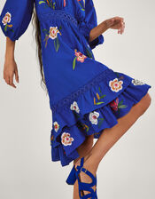 Ellie Embroidered Tiered Hem Dress, Blue (COBALT), large