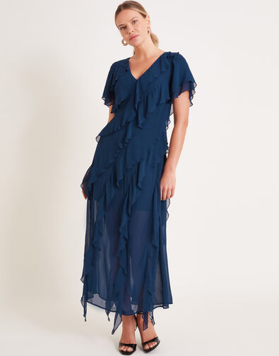 Renata Ruffle Midi Dress, Blue (NAVY), large