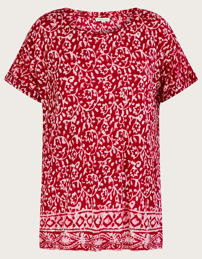 Scoop Neck T-Shirt in Linen Blend Pink | Tops & T-shirts | Monsoon UK.