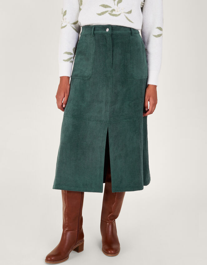 Aria Cord Split Skirt, Green (DARK GREEN), large