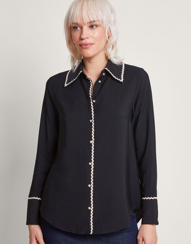 Rhea Ric Rac Embroidered Blouse, Black (BLACK), large