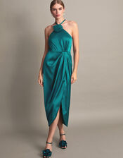 Sabrina Corsage Halterneck Dress, Teal (TEAL), large