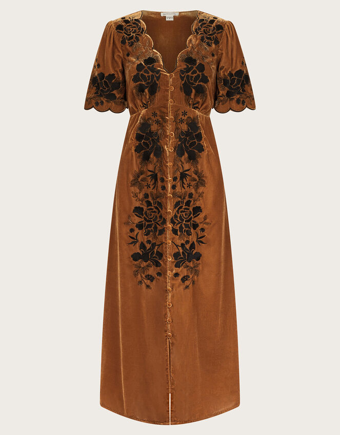 Cleo Embroidered Velvet Dress, Copper (COPPER), large