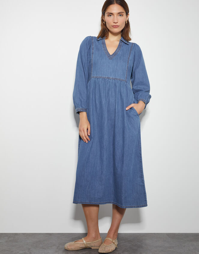 Wilma Long Sleeve Denim Midi Dress, Blue (DENIM BLUE), large