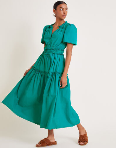 Lorena Frill Midi Dress, Teal (TEAL), large