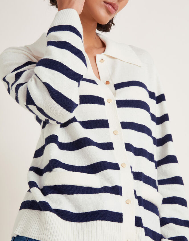 Sybil Collar Stripe Cardigan, Ivory (IVORY), large