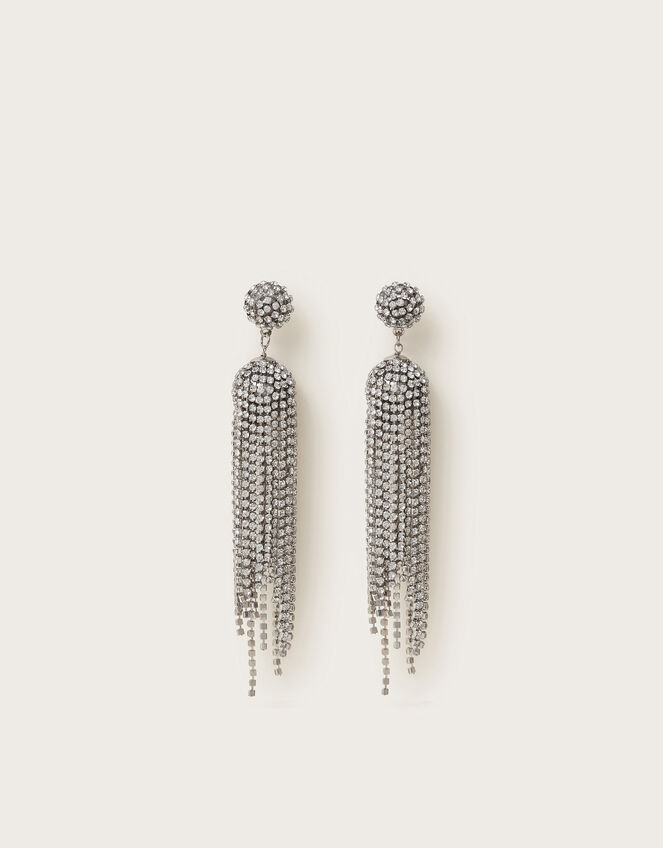 Diamante Tassel Drop Earrings, , large