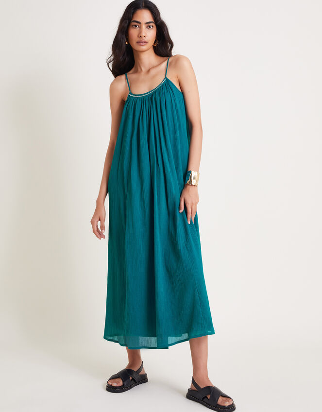 Becky Sleeveless Beaded Midi Dress, Teal (TEAL), large