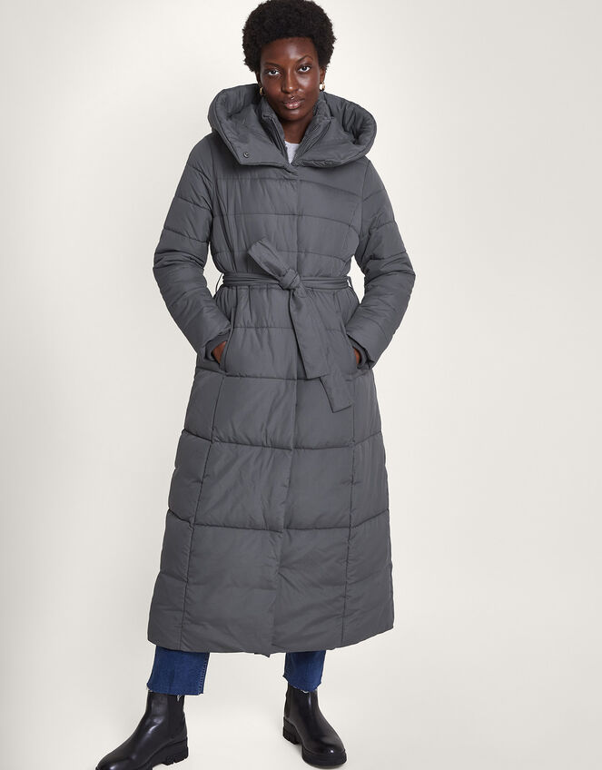 Flossy Funnel Hood Maxi Padded Coat Grey | Women's Coats | Monsoon UK.