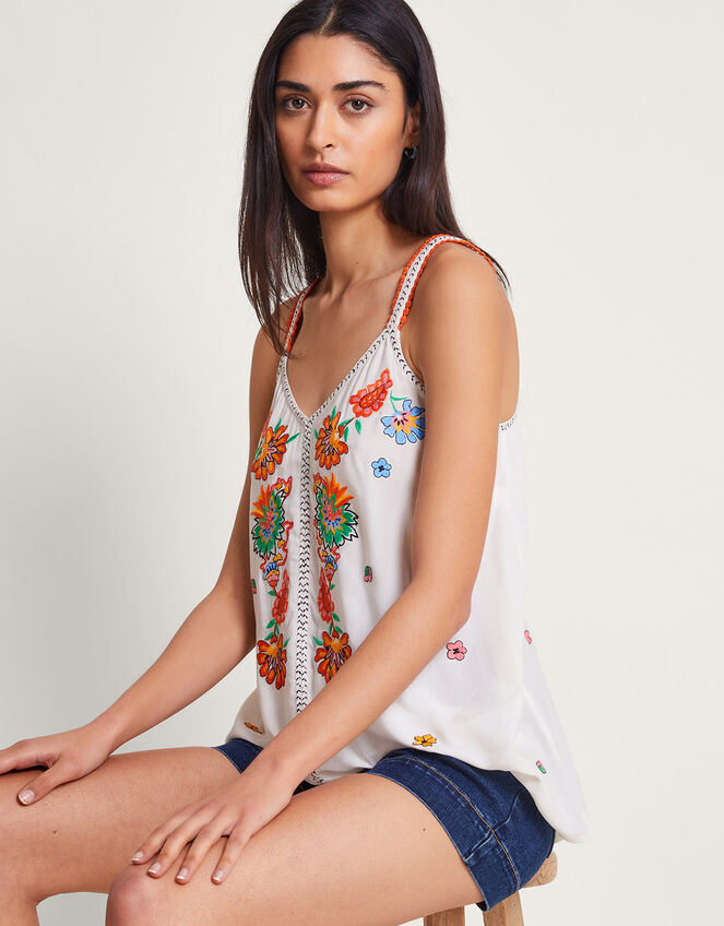 Embroidered Cami Top in Sustainable Cotton White, Vests, Camisoles And  Sleeveless Tops