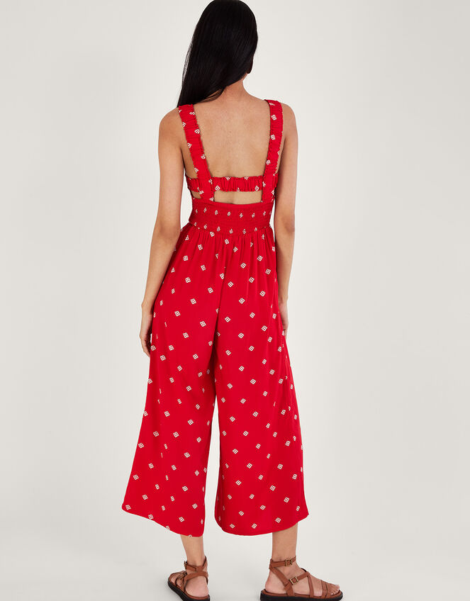 Geometric Print Cut-Out Jumpsuit, Red (RED), large