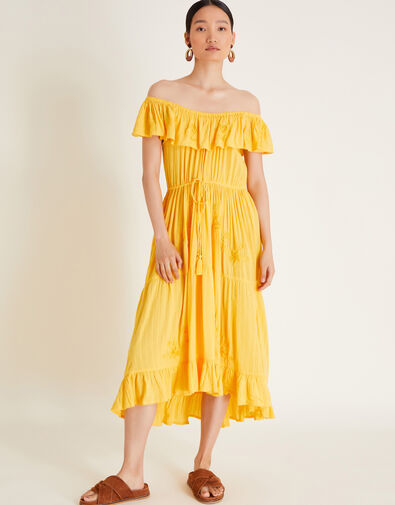 Avani Bardot Ruffle Dress, Yellow (YELLOW), large