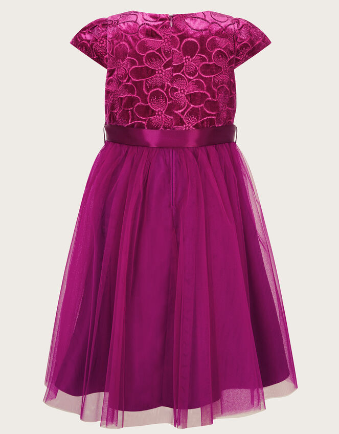 Velvet Embroidered Tulle Dress, Pink (MAGENTA), large