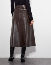 Pippa Faux Leather Midi Skirt, Brown (CHOCOLATE), large