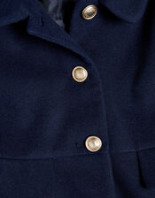 Pocket Detail Pleated Hooded Coat, Blue (NAVY), large