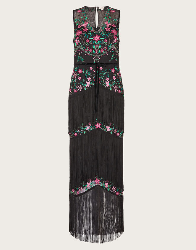 Freja Floral Fringe Dress, Black (BLACK), large