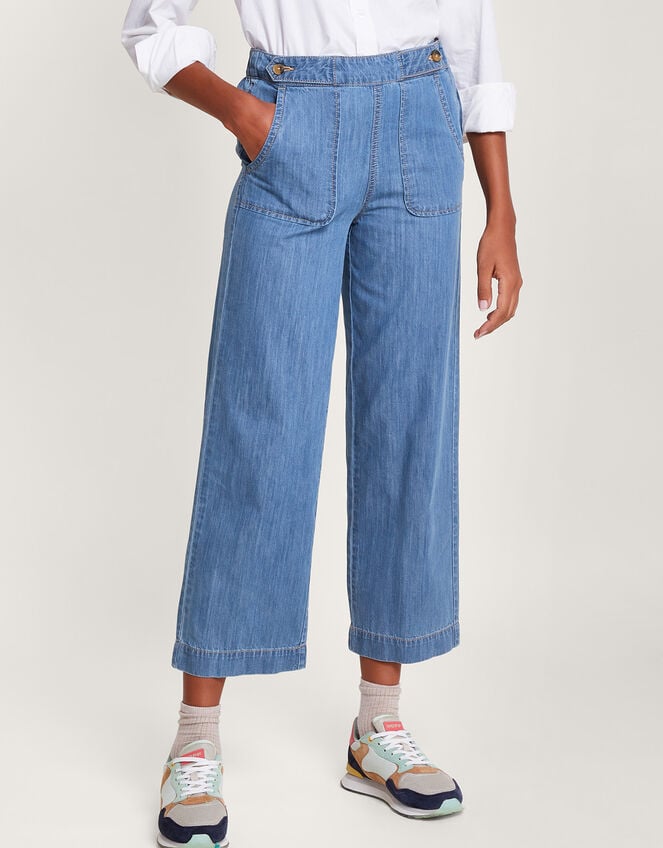 Harper Crop Wide Leg Pull-On Jeans Shorter Length Blue | Trousers ...