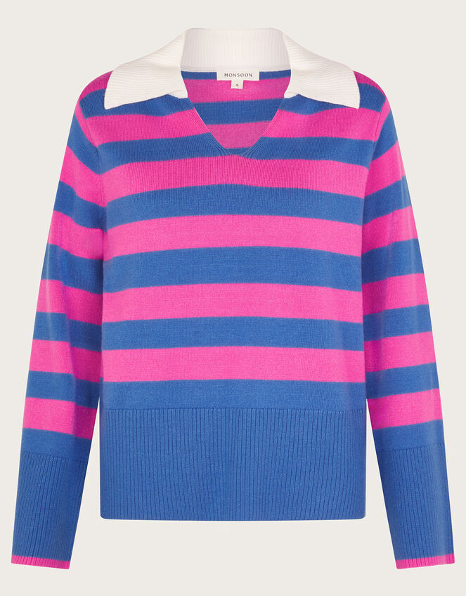 Shay Stripe Collared Jumper, Pink (PINK), large