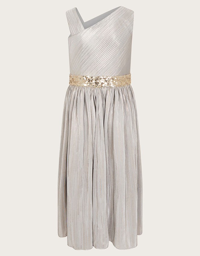 Asymmetrical Foil Prom Dress, Grey (GREY), large