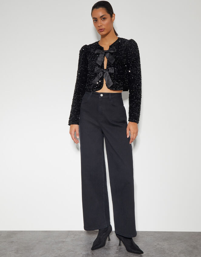 Belinda Bow Sequin Jacket, Black (BLACK), large