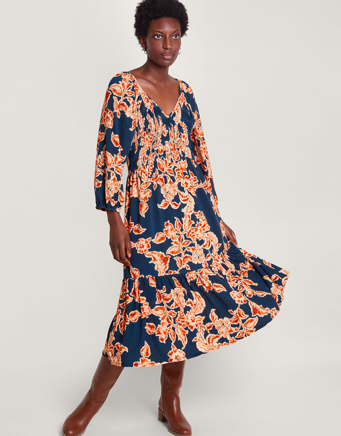 Fora Floral Midi Dress, Blue (NAVY), large