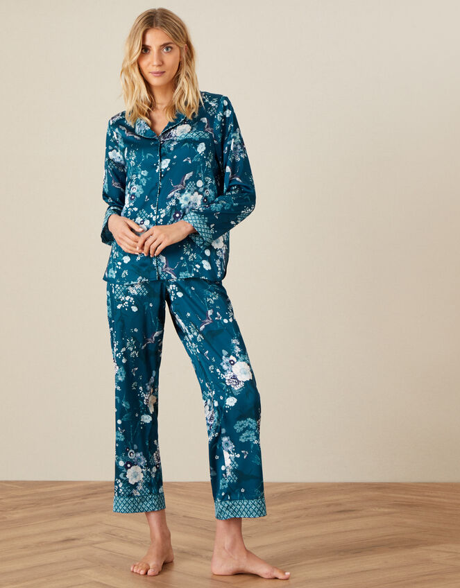 Floral Satin Pyjama Set Teal