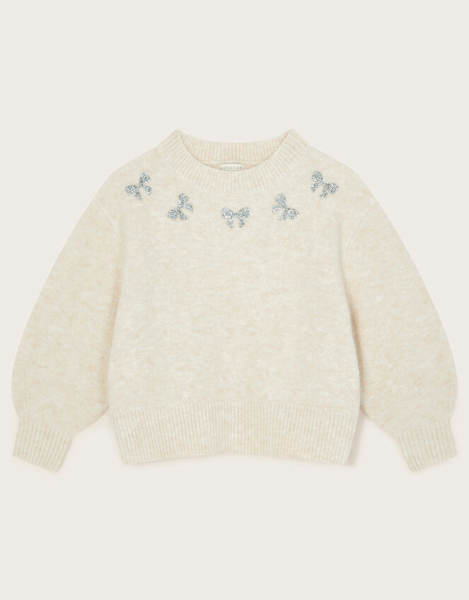 Sparkle Bow Jumper, Camel (OATMEAL), large