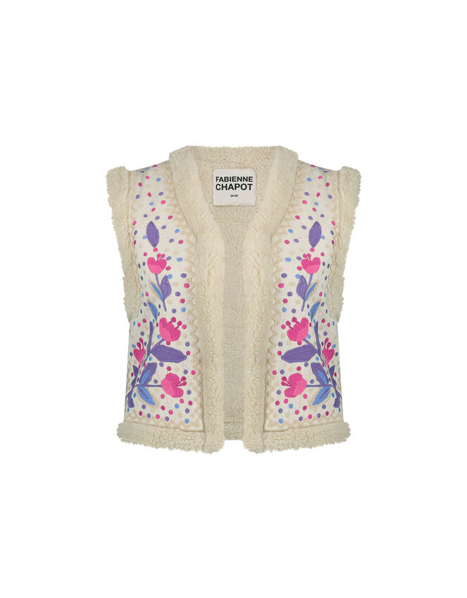 Fabienne Chapot Embroidered Borg Gilet, Pink (PINK), large