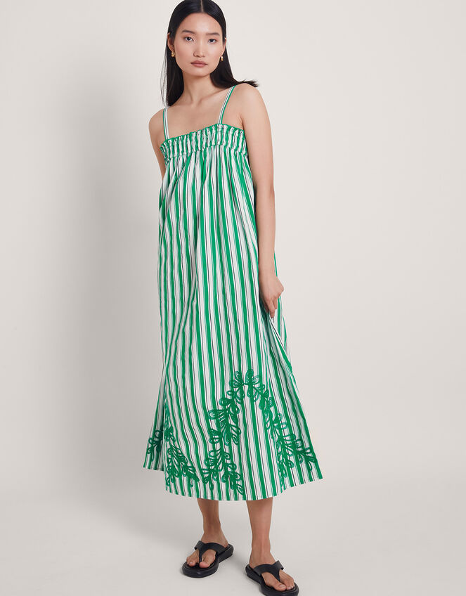 Dorita Sleeveless Stripe Embroidered Midi Dress, Green (GREEN), large