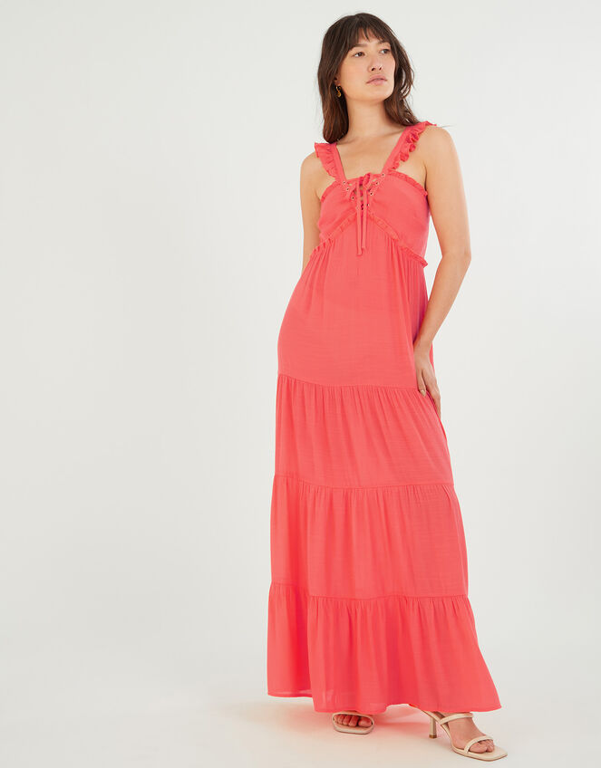 Lace Up Premium Maxi Dress, Orange (CORAL), large