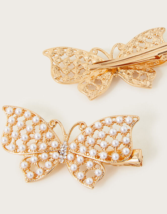 Pearly Butterfly Hair Clips Set of Two , , large