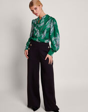 Lucille Satin Print Blouse, Green (GREEN), large