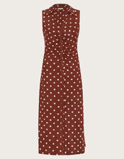 Paris Spot Sleeveless Midi Dress, Brown (BROWN), large