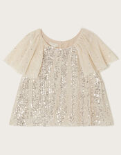 Adele Flutter Sleeve Sequin Top, Natural (CHAMPAGNE), large