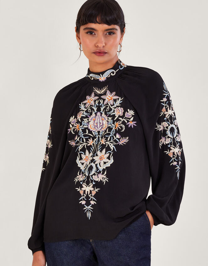 Farah Floral Embroidered Blouse Black | Blouses & Shirts | Monsoon UK.