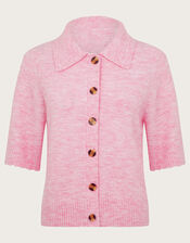 Cindy Short Sleeve Collar Cardigan, Pink (PINK), large