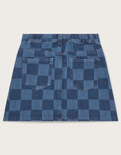 Denim Checkerboard Mini Skirt, Blue (BLUE), large