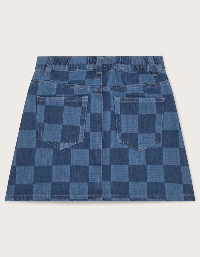 Denim Checkerboard Mini Skirt, Blue (BLUE), large