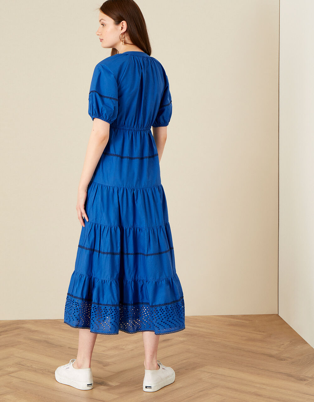 Tiered Midi Dress In Pure Cotton Blue Casual And Day Dresses Monsoon Uk 