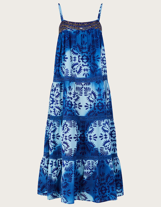 Tile Batik Print Cami Midi Dress Blue