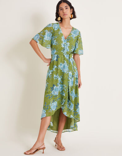 Eva Floral Wrap Midi Dress, Green (GREEN), large