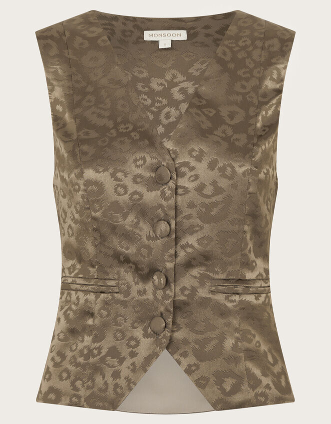 Amelia Print Satin Waistcoat, Brown (MOCHA), large