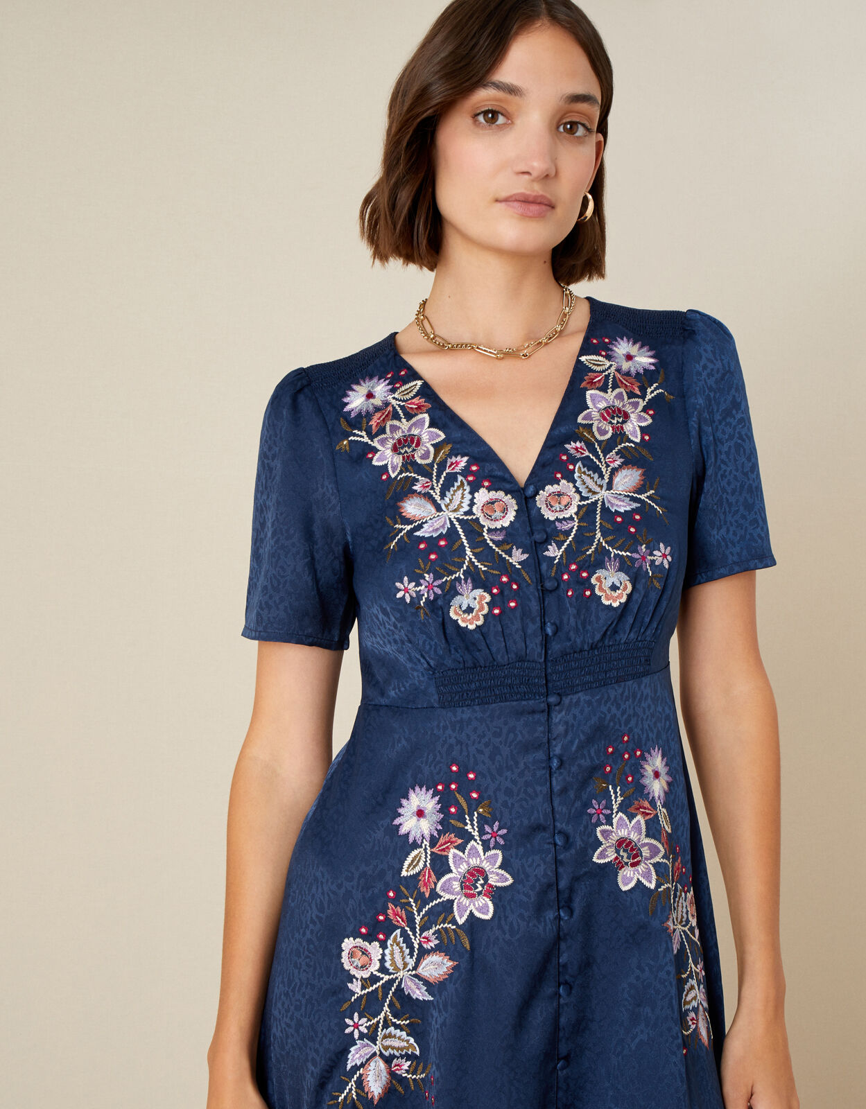 Embroidered Placement Jacquard Dress Blue | Day Dresses | Monsoon UK.